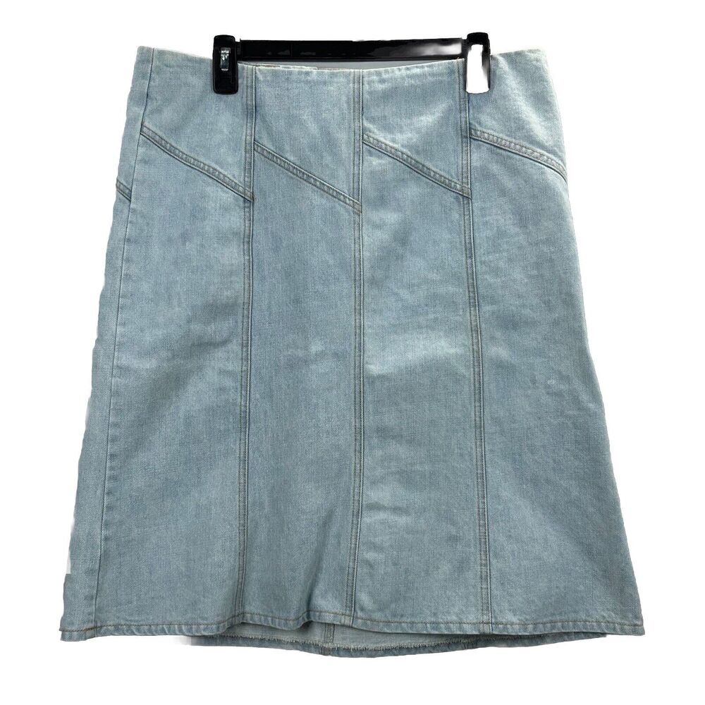 Mexx Denim Skirt 14 A-Line Short Back Zip Asymmetrical Detail Light Wash Cotton